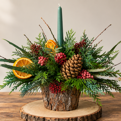 Christmas candle display arrangement