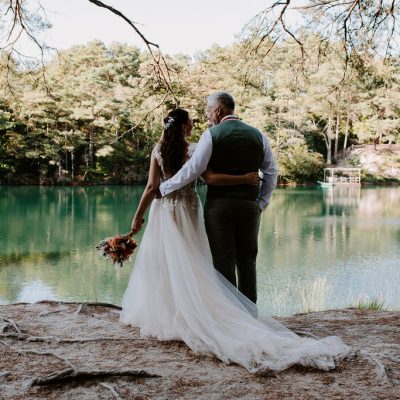 Wedding couple overlooking The Blue Pool
